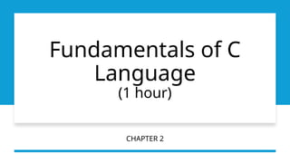 1
Fundamentals of C
Language
(1 hour)
CHAPTER 2
 