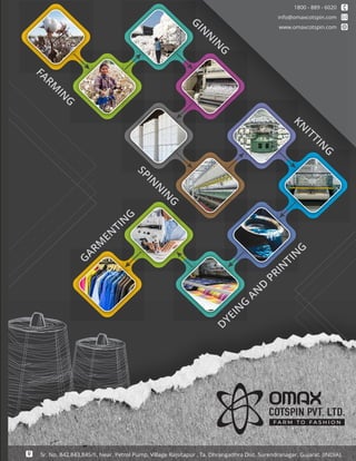 21
TVC | Dec 2021
F A R M T O F A S H I O N
F
A
R
M
I
N
G
G
I
N
N
I
N
G
K
N
I
T
T
I
N
G
D
Y
E
I
N
G
A
N
D
P
R
I
N
T
I
N
G
G
A
R
M
E
N
T
I
N
G
S
P
I
N
N
I
N
G
1800 - 889 - 6020
info@omaxcotspin.com
www.omaxcotspin.com
Sr. No. 842,843,845/1, Near. Petrol Pump, Village Rajsitapur , Ta. Dhrangadhra Dist. Surendranagar. Gujarat. (INDIA).
 