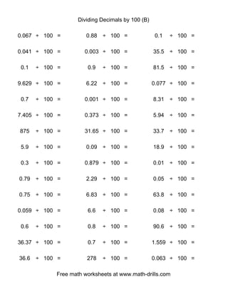 Free math worksheets dividing decimals