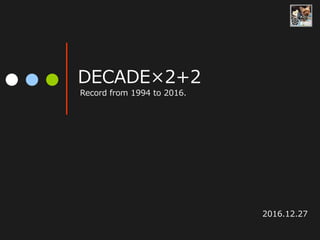 DECADE×2+2
Record from 1994 to 2016.
2016.12.27
 