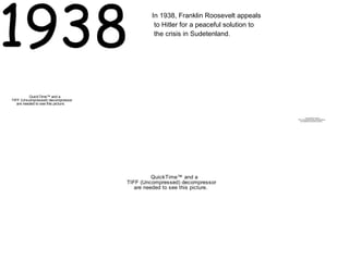 1938 In 1938, Franklin Roosevelt appeals to Hitler for a peaceful solution to the crisis in Sudetenland. 