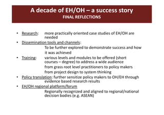 A decade of EcoHealth One Health in Southeast Asia: An inventory on selected initiatives, experiences and lessons learned