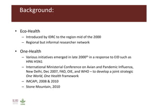 A decade of EcoHealth One Health in Southeast Asia: An inventory on selected initiatives, experiences and lessons learned
