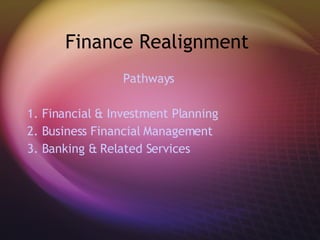 Finance Realignment  Pathways  1. Financial & Investment Planning 2. Business Financial Management 3. Banking & Related Services 