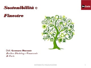 SostenibilitàSostenibilità ℮℮
FinestreFinestre
Dott. Gennaro Durante
Direttore Marketing e Commerciale
De Carlo
1SOSTENIBILITÀ ℮ RIQUALIFICAZIONE
 