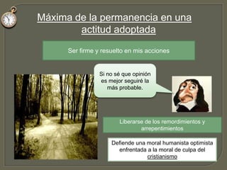MÉTODORAZÓNJuzgar bienDistinguir  lo verdadero de lo  falsoMORAL PROVISIONALVerdad evidente NO errorAhora que ya tengo el método, ¿cómo podré suplir la ausencia momentánea de certeza?MétodoConocimiento teóricoCienciaFilosofía