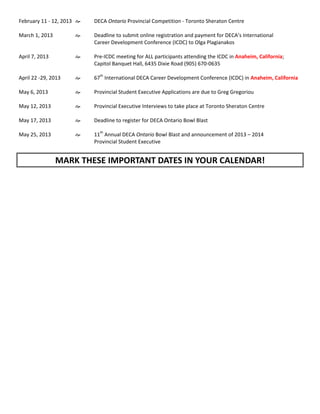 DECA Ontario Timelines and Dates | DOC