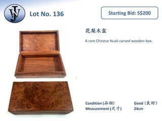 Lot No. 135 Starting Bid: S$150
Condition (品相)
Measurement (尺寸)
天然石五花肉–
A natural stone in the shape of a piece of
roast p...