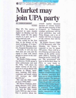 Deccan Chronicle May 18 2009_Markets may join UPA Party