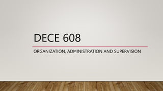 DECE 608
ORGANIZATION, ADMINISTRATION AND SUPERVISION
 