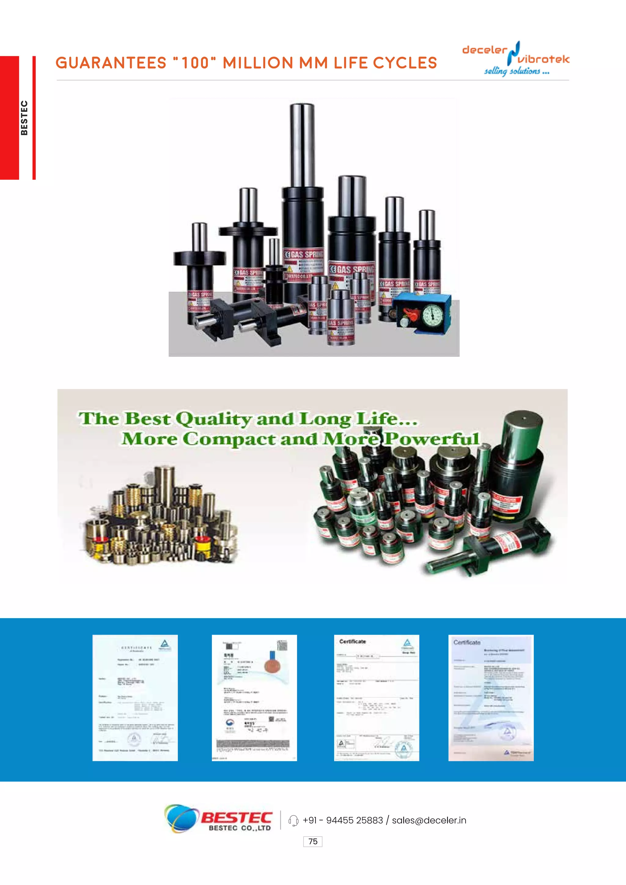 GuArantees “100” million mm life cycles
75
+91 - 94455 25883 / sales@deceler.in
BESTEC
 