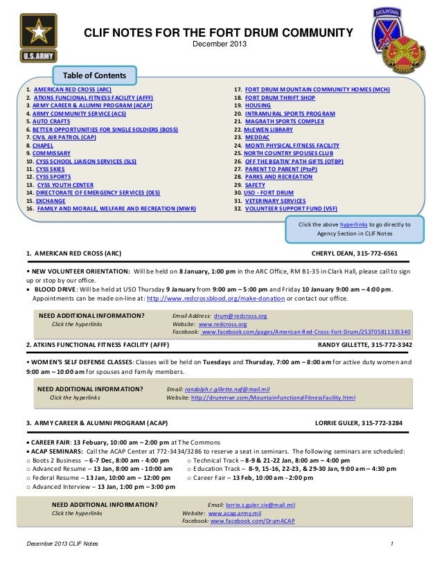 Fort Drum Website >> Clif Notes Dec 2013 Fort Drum Website >> Clif Notes Dec 2013