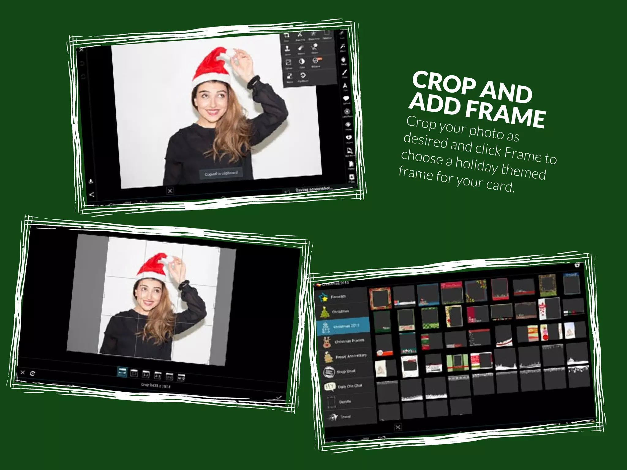 CROP AND 
ADD FRAME 
Crop your photo as 
desired and click Frame to 
choose a holiday themed 
frame for your card. 
PicsArt Monthly |49 
 