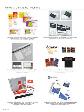 104 GDUSA
Company Name: Carol Sullivan Design, Lawrenceville NJ Client: Kilwins
Chocolates Franchise, Inc. Title: Kilwins Take-it-Home Packaging
Art Director: Ron Brunette Designer: Carol Sullivan Illustrator: Carol Sullivan
Company Name: CF Napa Brand Design, Napa CA Client: Caldera Distilling, LLC
Title: Caldera Logo and Packaging Design Project Design Director: Kevin Reeves
Designer: Kevin Reeves Illustrator: Raphael Montoliu
Photographer: Tucker and Hossler
Company Name: CF Napa Brand Design, Napa CA Client: Apostrophe Cellars, LLC
Title: Foretell Logo and Packaging Design Project Design Director: Antonio Rivera
Designer: Antonio Rivera Photographer: Tucker and Hossler
Company Name: CF Napa Brand Design, Napa CA Client: Boundary Breaks
Title: Boundary Breaks Logo  Packaging Design Project Design
Design Director: Kevin Reeves Designer: Antonio Rivera
Photographer: Tucker and Hossler
Company Name: CF Napa Brand Design, Napa CA Client: Charboneau
Title: Charboneau Logo and Packaging Design Project
Design Director: Kevin Reeves Designer: Kevin Reeves
Illustrator: Raphael Montoliu Photographer: Tucker and Hossler
Company Name: CF Napa Brand Design, Napa CA Client: Valentine Distilling Co.
Title: Valentine Custom Bottle and Packaging Design Design Director: Kevin
Reeves Designers: Kevin Reeves, AJ Getz Photographer: Tucker and Hossler
CORPORATE BRANDING PROGRAMS
10. identity design_17.1. Self Promo Impo 12/2/15 10:09 AM Page 104
 