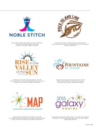 Company Name: Nicte Creative Design, LLC, Panama City FL Client: Bosquez Law
Title: Bosquez Law Brandmark Art Directors: Nicte Creative Design, LLC
Designers: Nicte Creative Design, LLC Illustrators: Nicte Creative Design, LLC
Company Name: Northstar NJ Lottery Group, Lawrence NJ Client: New Jersey
Lottery Title: New Jersey Lottery Logo Series Art Director: Michele Kasian
Designer: Adam Pierce
Company Name: Prophet, San Francisco CA Client: Keurig Green Mountain
Title: Green Mountain Coffee Logo Evolution Creative Director: Peter Dixon
Design Director: Christian Dierig Designers: Joseph Maruca, Ed Wright,
Alex J. Thurma
Company Name: NJ Designs, Sparks NV Client: Lauren Olsen Title: Logo Design
Art Director: Natalie Ede Designer: Natalie Ede
Company Name: Olson Engage, Chicago IL Client: Oscar Mayer
Title: Oscar Mayer P3 FRIQ Identity Associate Creative Director: Dan Schunk
Senior Designer: Erin Murray
Company Name: R F Timberlake  Company, Zebulon NC Title: R F Timberlake 
Company 25th Anniversary Logo Art Director: Erik Macenas
Designer: Erik Macenas Account Supervisor: Frank Timberlake
GDUSA 125
10. identity design_17.1. Self Promo Impo 12/2/15 10:21 AM Page 125
 