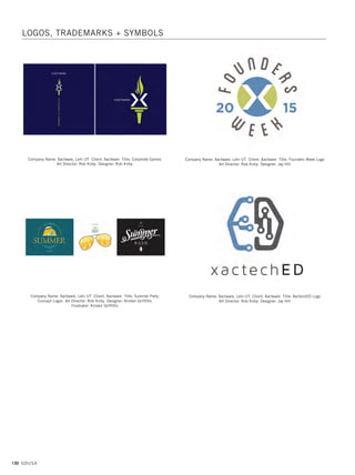 128 GDUSA
Company Name: Streetsense, Bethesda MD Client: Chicken Rico
Title: Chicken Rico Logo Art Director: Roberto Sablayrolles
Designer: Trudy Chin Wing
Company Name: Studio136, Albany NY Client: Society for Integrative Oncology
Title: SIO Logo Art Director: Michele Wyse Designer: Michele Wyse
Project Managers: Kathy Van De Loo, Heidi Longton
Company Name: The Formation Creative Consultants Europe Ltd., Uckfield,
East Sussex, UK Client: ABOKADO Title: Hand Crafted Coffee Trademark
Creative Director: Adrian Kilby Designer: Adrian Kilby
Illustrator: Mark Baker Typographer: Adrian Kilby
Company Name: Streetsense, Bethesda MD Client: Loews Hotels, Miami
Title: Preston’s Social Miami Art Director: Roberto Sablayrolles
Designer: Hung Pham
Company Name: TFI Envision, Inc., Norwalk CT Client: Rafael Palomino
Restaurant Group Title: Palomino In-Flight Catering Logo Creative Director:
Elizabeth P. Ball Art Director: Elizabeth P. Ball Designer: Elizabeth P. Ball
Illustrator: Elizabeth P. Ball Production Artist: Elizabeth P. Ball
Company Name: The JVP Group, Studio City CA Client: Art House Custom
Framing Title: Art House Custom Framing Logo Art Director: James Pezzullo
Designer: James Pezzullo Illustrator: James Pezzullo
LOGOS, TRADEMARKS + SYMBOLS
10. identity design_17.1. Self Promo Impo 12/2/15 10:22 AM Page 128
 