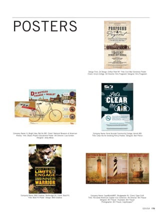 Company Name: Stan Gellman Graphic Design, St. Louis MO Client: FMC
Technologies Title: FMC Technologies University Wall Graphics, Dunfermline,
Scotland Art Director: Teresa Thompson Designer: Amber Branson
Company Name: Streetsense, Bethesda MD Client: Loews Hotels, Annapolis
Title: Baroak Cookhouse  Taproom Signage Art Director: Roberto Sablayrolles
Designers: Hung Pham, Rhena Saar
Company Name: Streetsense, Bethesda MD Client: Freddo
Title: Freddo Wall Mural  Logo Graphic Art Director: Roberto Sablayrolles
Designer: Trudy Chin Wing
Company Name: Stan Gellman Graphic Design, St. Louis MO
Client: Southwestern Illinois College (SWIC) Title: Energy Efficiency Information
Signage Art Director: Teresa Thompson Designer: Amber Branson
Company Name: Streetsense, Bethesda MD Client: Melia Hotels Title: Fish
House Signage Art Director: Roberto Sablayrolles Designer: Jessica Alvarenga
Company Name: TFI Envision, Inc., Norwalk CT Client: Goodwill of Western 
Northern Connecticut Title: Goodwill of Western  Northern CT Retail Store
Interior Creative Director: Elizabeth P. Ball Art Director: Mary Ellen Butkus
Designer: Mary Ellen Butkus Photographer: Stock Copywriters: Aimee Silk,
Roy Barker Production Artists: Cindy Emmert, Richard Wall
Signage Production: Granata Sign, LLC Printer: Granata Sign, LLC
GDUSA 177
14. pop_17.1. Self Promo Impo 12/2/15 11:27 AM Page 177
 