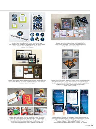 Company Name: Coca-Cola Studios, Atlanta GA Client: The Coca-Cola Company
Title: Coca-Cola Blood Drive Art Director: Paul Stechmesser
Designer: Kai Porter
Company Name: Eismont Designs, Dayton OH Client: Calling All Crows
Title: Forced to Flee Art Director: Mitchell Eismont Designer: Mitchell Eismont
Illustrator: Mitchell Eismont
Company Name: Brian Bawek, Rockville MD Client: SBA Performing Arts
Title: The Freedom of Dance Art Director: Bradley Bawek
Designer: Bradley Bawek Illustrator: Bradley Bawek
Company Name: Design As Service, Messiah College, Mechanicsburg PA
Client: National Parks Conservation Association, Edward Sterli,
Pamela Goddard, Directors Title: National Parks in the Chesapeake
Art Director: Kathy T. Hettinga Designers: Brianna Jewell, Matthew Listor
Illustrators: Brianna Jewell, Matthew Listor
Company Name: Ellen Bruss Design, Denver CO Client: Museum of Contemporary
Art Denver Title: Feminism + Co Lecture Series Direct Mailer
Creative Director: Ellen Bruss
GDUSA 185
PUBLIC
SERVICE +
PRO BONO
PROJECTS
16. probono_17.1. Self Promo Impo 12/2/15 11:30 AM Page 185
 