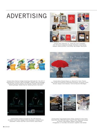 54 GDUSA
Company Name: Schmitt Design Creative Partners, Norwalk CT
Client: The American Ireland Fund Title: New York Dinner
Gala Event Communications
Company Name: Streetsense, Bethesda MD Client: Streetsense
Title: Holiday Greetings Gift Art Director: Jesse Kirsch Designer: Aimee Mahler
Company Name: TFI Envision, Inc., Norwalk CT Client: Goodwill of Western 
Northern Connecticut Title: Goodwill of Western  Northern Connecticut
Achievement Awards Invitation 2015 Creative Director: Elizabeth P. Ball
Art Director: Mary Ellen Butkus Designer: Mary Ellen Butkus Production Artists:
Cindy Emmert, Richard Wall Printer: Minuteman Press
Company Name: Straight Face Partners, Kings Mills OH Title: Pop-Up Holiday
Greeting Art Directors: Kenn Tompos, Karen Tompos Designer: Kenn Tompos
Company Name: Temple University School of Media  Communication,
Philadelphia PA Client: Department of Advertising Title: Ripe for the Picking
Senior Showcase Invite Art Director: Kathy Mueller Designers: Jordan
Schellinkhout, Alexandra Tretter Copywriters: Sarah Klein, Stephen Skipp
Account Managers: Kevin Reilly, Erika Firestone, Taylor LaRosa
Strategist: Peter Dolak Advisor: Joseph Glennon
Company Name: Towson University Creative Services, Towson MD
Client: Office of Alumni Relations Title: New York City Alumni Reception
Invitation Art Director: Rick Pallansch Designer: Daryana Rudenko
ANNOUNCEMENTS, INVITATIONS + CARDS
02. announcements_17.1. Self Promo Impo 12/2/15 9:28 AM Page 54
 