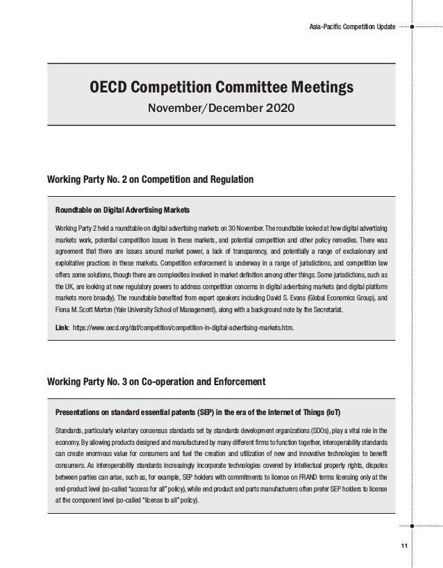 Working Party No. 2 on Competition and Regulation
Working Party No. 3 on Co-operation and Enforcement
OECD Competition Com...