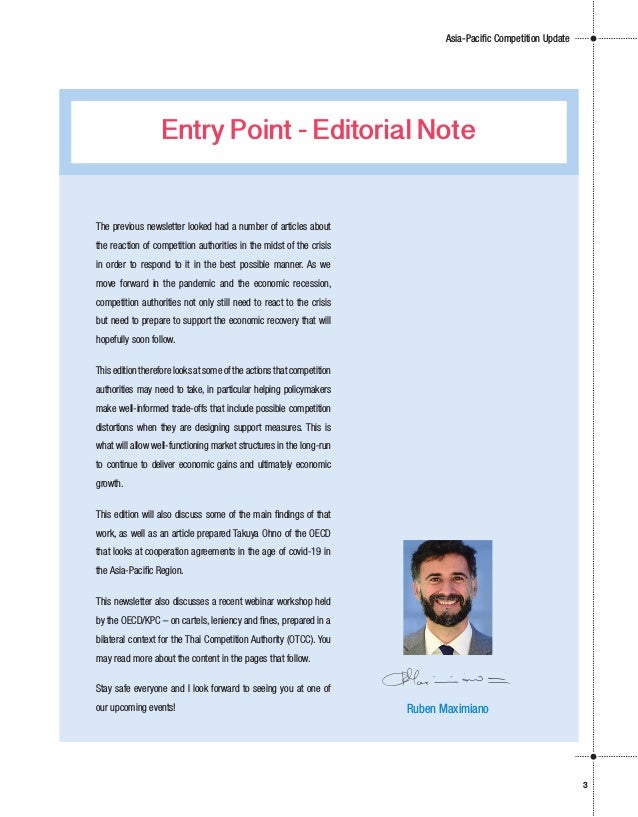 The previous newsletter looked had a number of articles about
the reaction of competition authorities in the midst of the ...