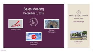Sales Meeting
December 3, 2019
12/03/2019 1
Consumer Strong®
North Pointe Office
Lancaster, PA
Housing’s Future Fighting
Fall-throughs
STOP Selling
Real Estate
 