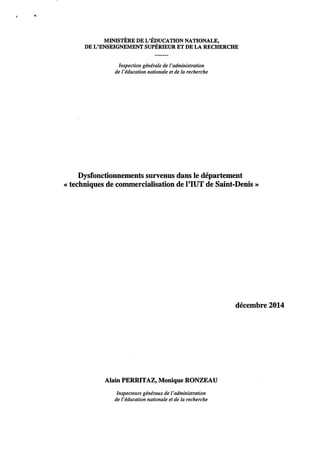 Université Paris XIII, IUT: rapport de l'IGAENR sur les dysfonctionnements