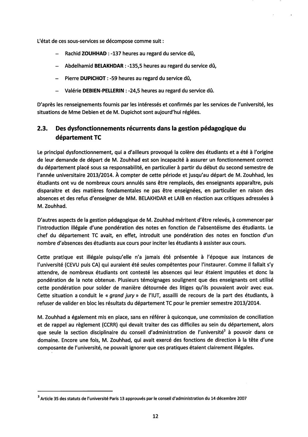 Université Paris XIII, IUT: rapport de l'IGAENR sur les dysfonctionne…