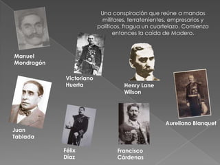 Félix y Mondragón planeando la batalla de La CiudadelaGenerales Manuel Mondragón, Victoriano Huerta, Félix Díaz y Aureliano Blanquet.