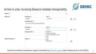 Archive in a box: increasing Dataverse metadata interoperability
34
External controlled vocabularies support contributed by SSHOC project (data infrastructure for the EOSC)
 