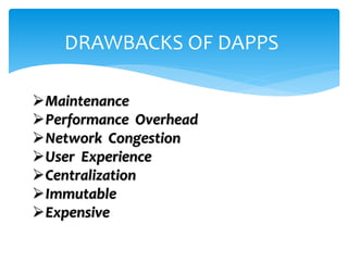 DRAWBACKS OF DAPPS
Maintenance
Performance Overhead
Network Congestion
User Experience
Centralization
Immutable
Expensive
 