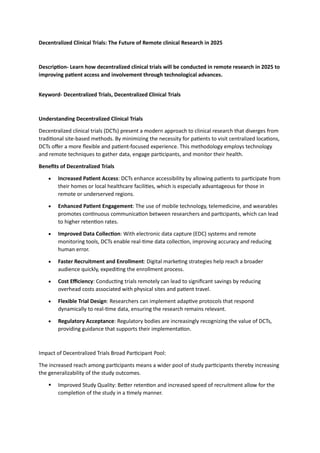 Decentralized Clinical Trials: The Future of Remote clinical Research ...
