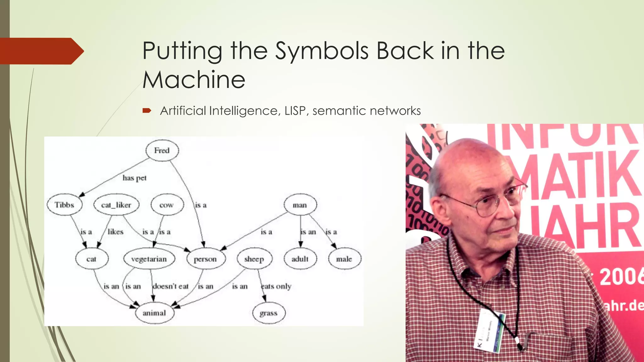 Putting the Symbols Back in the Machine 
Artificial Intelligence, LISP, semantic networks  