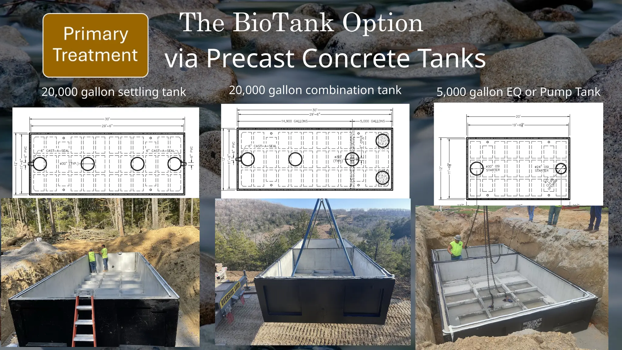 The BioTank Option
20,000 gallon settling tank 20,000 gallon combination tank 5,000 gallon EQ or Pump Tank
via Precast Concrete Tanks
 