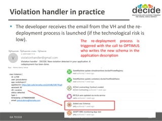 Violation handler in practice
 The developer receives the email from the VH and the re-
deployment process is launched (i...