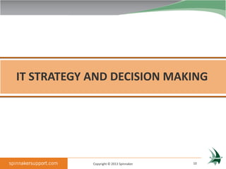 IT STRATEGY AND DECISION MAKING




            Copyright © 2013 Spinnaker   10
 