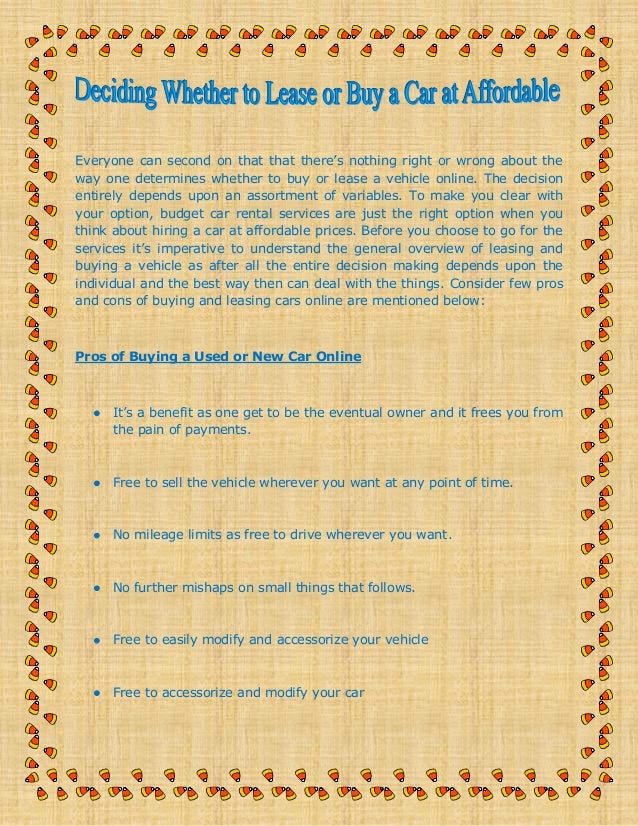 Deciding whether to lease or buy a car at affordable rates dream car