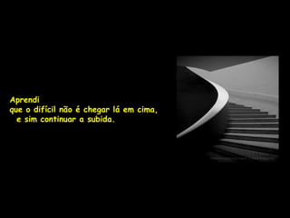 Aprendi
que o difícil não é chegar lá em cima,
  e sim continuar a subida.
 