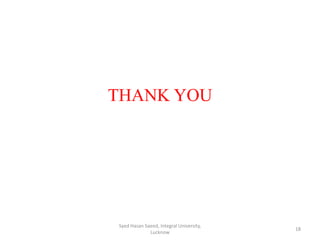 THANK YOU
Syed Hasan Saeed, Integral University,
Lucknow
18
 