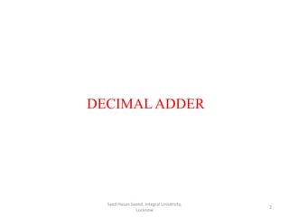 DECIMAL ADDER
2
Syed Hasan Saeed, Integral University,
Lucknow
 