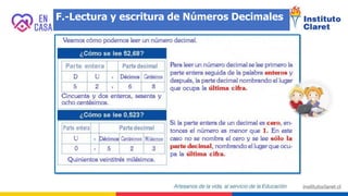 F.-Lectura y escritura de Números Decimales
 