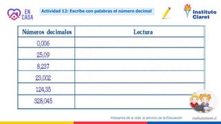 Actividad 12: Escribe con palabras el número decimal
 