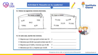 Actividad 6: Resuelve en tu cuaderno:
 