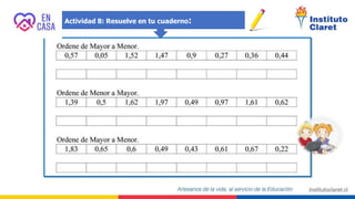 Actividad 8: Resuelve en tu cuaderno:
 