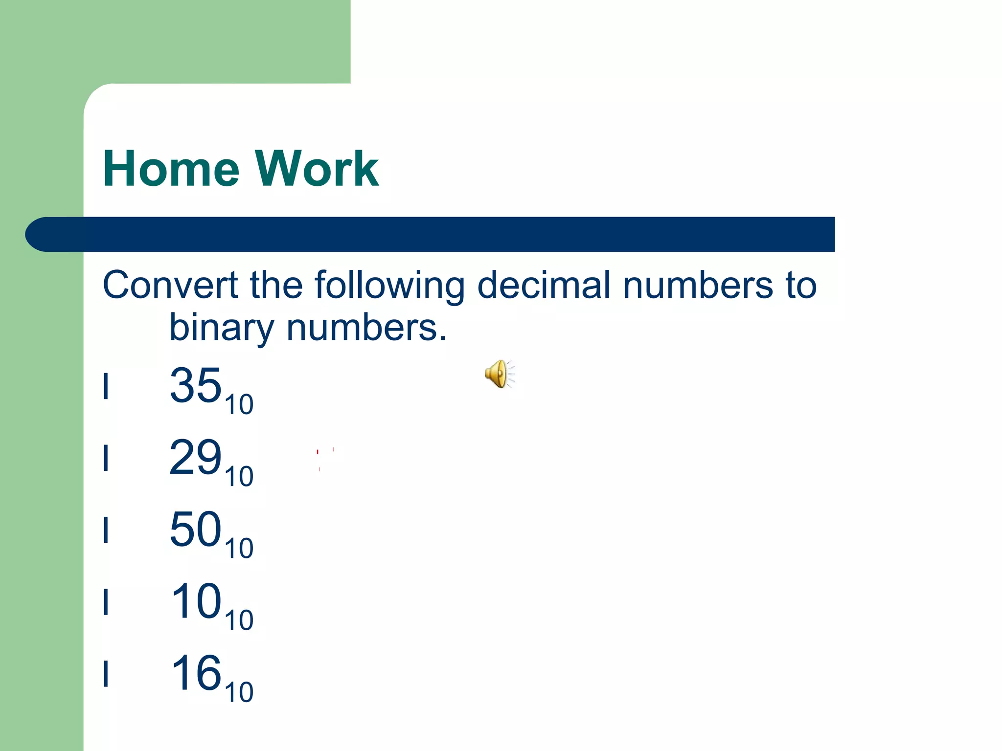 Decimal to binary number | PPT