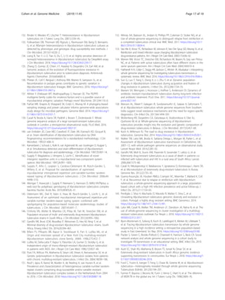 132. Rinder H, Mieskes KT, Löscher T. Heteroresistance in Mycobacterium
tuberculosis. Int J Tuberc Lung Dis. 2001;5:339–45.
133. Folkvardsen DB, Thomsen VØ, Rigouts L, Rasmussen EM, Bang D, Bernaerts
G, et al. Rifampin heteroresistance in Mycobacterium tuberculosis cultures as
detected by phenotypic and genotypic drug susceptibility test methods. J
Clin Microbiol. 2013;51:4220–2.
134. Liang B, Tan Y, Li Z, Tian X, Du C, Li H, et al. Highly sensitive detection of
isoniazid heteroresistance in Mycobacterium tuberculosis by DeepMelt assay.
J Clin Microbiol. 2018. https://doi.org/10.1128/JCM.01239-17.
135. Zhang D, Gomez JE, Chien J-Y, Haseley N, Desjardins CA, Earl AM, et al.
Genomic analysis of the evolution of fluoroquinolone resistance in
Mycobacterium tuberculosis prior to tuberculosis diagnosis. Antimicrob
Agents Chemother. 2016;60:6600–8.
136. Phelan JE, Coll F, Bergval I, Anthony RM, Warren R, Sampson SL, et al.
Recombination in pe/ppe genes contributes to genetic variation in
Mycobacterium tuberculosis lineages. BMC Genomics. 2016. https://doi.org/1
0.1186/s12864-016-2467-y.
137. Akhter Y, Ehebauer MT, Mukhopadhyay S, Hasnain SE. The PE/PPE
multigene family codes for virulence factors and is a possible source of
mycobacterial antigenic variation: Perhaps more? Biochimie. 2012;94:110–6.
138. Farhat MR, Shapiro B, Sheppard SK, Colijn C, Murray M. A phylogeny-based
sampling strategy and power calculator informs genome-wide associations
study design for microbial pathogens. Genome Med. 2014. https://doi.org/1
0.1186/s13073-014-0101-7.
139. Casali N, Broda A, Harris SR, Parkhill J, Brown T, Drobniewski F. Whole
genome sequence analysis of a large isoniazid-resistant tuberculosis
outbreak in London: a retrospective observational study. PLoS Med. 2016.
https://doi.org/10.1371/journal.pmed.1002137.
140. van Embden JD, Cave MD, Crawford JT, Dale JW, Eisenach KD, Gicquel B,
et al. Strain identification of Mycobacterium tuberculosis by DNA
fingerprinting: recommendations for a standardized methodology. J Clin
Microbiol. 1993;31:406–9.
141. Kamerbeek J, Schouls L, Kolk A, van Agterveld M, van Soolingen D, Kuijper S,
et al. Simultaneous detection and strain differentiation of Mycobacterium
tuberculosis for diagnosis and epidemiology. J Clin Microbiol. 1997;35:907–14.
142. Supply P, Magdalena J, Himpens S, Locht C. Identification of novel
intergenic repetitive units in a mycobacterial two-component system
operon. Mol Microbiol. 1997;26:991–1003.
143. Supply P, Allix C, Lesjean S, Cardoso-Oelemann M, Rüsch-Gerdes S,
Willery E, et al. Proposal for standardization of optimized
mycobacterial interspersed repetitive unit-variable-number tandem
repeat typing of Mycobacterium tuberculosis. J Clin Microbiol. 2006;44:
4498–510.
144. Weniger T, Krawczyk J, Supply P, Niemann S, Harmsen D. MIRU-VNTRplus: a
web tool for polyphasic genotyping of Mycobacterium tuberculosis complex
bacteria. Nucleic Acids Res. 2010;38:W326–31.
145. Oelemann MC, Diel R, Vatin V, Haas W, Rüsch-Gerdes S, Locht C, et al.
Assessment of an optimized mycobacterial interspersed repetitive-unit-
variable-number tandem-repeat typing system combined with
spoligotyping for population-based molecular epidemiology studies of
tuberculosis. J Clin Microbiol. 2007;45:691–7.
146. Chihota VN, Müller B, Mlambo CK, Pillay M, Tait M, Streicher EM, et al.
Population structure of multi- and extensively drug-resistant Mycobacterium
tuberculosis strains in South Africa. J Clin Microbiol. 2012;50:995–1002.
147. Gandhi NR, Brust JCM, Moodley P, Weissman D, Heo M, Ning Y, et al.
Minimal diversity of drug-resistant Mycobacterium tuberculosis strains. South
Africa. Emerg Infect Dis. 2014;20:394–401.
148. Bifani PJ, Plikaytis BB, Kapur V, Stockbauer K, Pan X, Lutfey ML, et al.
Origin and interstate spread of a New York City multidrug-resistant
Mycobacterium tuberculosis clone family. JAMA. 1996;275:452–7.
149. Lutfey M, Della-Latta P, Kapur V, Palumbo LA, Gurner D, Stotzky G, et al.
Independent origin of mono-rifampin-resistant Mycobacterium tuberculosis
in patients with AIDS. Am J Respir Crit Care Med. 1996;153:837–40.
150. Post FA, Willcox PA, Mathema B, Steyn LM, Shean K, Ramaswamy SV, et al.
Genetic polymorphism in Mycobacterium tuberculosis isolates from patients
with chronic multidrug-resistant tuberculosis. J Infect Dis. 2004;190:99–106.
151. Roof I, Jajou R, Kamst M, Mulder A, de Neeling A, van Hunen R, et al.
Prevalence and characterization of heterogeneous variable-number tandem-
repeat clusters comprising drug-susceptible and/or variable resistant
Mycobacterium tuberculosis complex isolates in the Netherlands from 2004
to 2016. J Clin Microbiol. 2018. https://doi.org/10.1128/JCM.00887-18.
152. Witney AA, Bateson AL, Jindani A, Phillips PP, Coleman D, Stoker NG, et al.
Use of whole-genome sequencing to distinguish relapse from reinfection in
a completed tuberculosis clinical trial. BMC Med. 2017. https://doi.org/10.11
86/s12916-017-0834-4.
153. Van Rie A, Victor TC, Richardson M, Johnson R, Van Der Spuy GD, Murray EJ, et al.
Reinfection and mixed infection cause changing Mycobacterium tuberculosis
drug-resistance patterns. Am J Respir Crit Care Med. 2005;172:636–42.
154. Warren RM, Victor TC, Streicher EM, Richardson M, Beyers N, Gey van Pittius
NC, et al. Patients with active tuberculosis often have different strains in the
same sputum specimen. Am J Respir Crit Care Med. 2004;169:610–4.
155. Hatherell H-A, Colijn C, Stagg HR, Jackson C, Winter JR, Abubakar I. Interpreting
whole genome sequencing for investigating tuberculosis transmission: a
systematic review. BMC Med. 2016. https://doi.org/10.1186/s12916-016-0566-x.
156. Sun G, Luo T, Yang C, Dong X, Li J, Zhu Y, et al. Dynamic population
changes in Mycobacterium tuberculosis during acquisition and fixation of
drug resistance in patients. J Infect Dis. 2012;206:1724–33.
157. Mariam SH, Werngren J, Aronsson J, Hoffner S, Andersson DI. Dynamics of
antibiotic resistant mycobacterium tuberculosis during long-term infection
and antibiotic treatment. PLoS One. 2011. https://doi.org/10.1371/journal.
pone.0021147.
158. Manson AL, Abeel T, Galagan JE, Sundaramurthi JC, Salazar A, Gehrmann T,
et al. Mycobacterium tuberculosis whole genome sequences from Southern
India suggest novel resistance mechanisms and the need for region-specific
diagnostics. Clin Infect Dis. 2017;64:1494–501.
159. Wollenberg KR, Desjardins CA, Zalutskaya A, Slodovnikova V, Oler AJ,
Quiñones M, et al. Whole-genome sequencing of Mycobacterium
tuberculosis provides insight into the evolution and genetic composition of
drug-resistant tuberculosis in Belarus. J Clin Microbiol. 2017;55:457–69.
160. Koch A, Wilkinson RJ. The road to drug resistance in Mycobacterium
tuberculosis. Genome Biol. 2014. https://doi.org/10.1186/s13059-014-0520-1.
161. Walker TM, Lalor MK, Broda A, Saldana Ortega L, Morgan M, Parker L, et al.
Assessment of Mycobacterium tuberculosis transmission in Oxfordshire, UK,
2007–12, with whole pathogen genome sequences: an observational study.
Lancet Respir Med. 2014;2:285–92.
162. Gandhi NR, Moll A, Sturm AW, Pawinski R, Govender T, Lalloo U, et al.
Extensively drug-resistant tuberculosis as a cause of death in patients co-
infected with tuberculosis and HIV in a rural area of South Africa. Lancet.
2006;368:1575–80.
163. Casali N, Nikolayevskyy V, Balabanova Y, Ignatyeva O, Kontsevaya I, Harris SR,
et al. Microevolution of extensively drug-resistant tuberculosis in Russia.
Genome Res. 2012;22:735–45.
164. Guerra-Assunção JA, Houben RMGJ, Crampin AC, Mzembe T, Mallard K, Coll
F, et al. Recurrence due to relapse or reinfection with Mycobacterium
tuberculosis: a whole-genome sequencing approach in a large, population-
based cohort with a high HIV infection prevalence and active follow-up. J
Infect Dis. 2015;211:1154–63.
165. Perdigão J, Silva H, Machado D, Macedo R, Maltez F, Silva C, et al.
Unraveling Mycobacterium tuberculosis genomic diversity and evolution in
Lisbon, Portugal, a highly drug resistant setting. BMC Genomics. 2014.
https://doi.org/10.1186/1471-2164-15-991.
166. Lalor MK, Casali N, Walker TM, Anderson LF, Davidson JA, Ratna N, et al. The
use of whole-genome sequencing in cluster investigation of a multidrug-
resistant tuberculosis outbreak. Eur Respir J. 2018. https://doi.org/10.1183/13
993003.02313-2017.
167. Bjorn-Mortensen K, Soborg B, Koch A, Ladefoged K, Merker M, Lillebaek T,
et al. Tracing Mycobacterium tuberculosis transmission by whole genome
sequencing in a high incidence setting: a retrospective population-based
study in East Greenland. Sci Rep. 2016. https://doi.org/10.1038/srep33180.
168. Packer S, Green C, Brooks-Pollock E, Chaintarli K, Harrison S, Beck CR. Social
network analysis and whole genome sequencing in a cohort study to
investigate TB transmission in an educational setting. BMC Infect Dis. 2019.
https://doi.org/10.1186/s12879-019-3734-8.
169. Auld SC, Shah NS, Mathema B, Brown TS, Ismail N, Omar SV, et al.
Extensively drug-resistant tuberculosis in South Africa: genomic evidence
supporting transmission in communities. Eur Respir J. 2018. https://doi.org/1
0.1183/13993003.00246-2018.
170. Ford C, Yusim K, Ioerger T, Feng S, Chase M, Greene M, et al. Mycobacterium
tuberculosis—heterogeneity revealed through whole genome sequencing.
Tuberculosis (Edinb). 2012;92:194–201.
171. Farmer P, Bayona J, Becerra M, Furin J, Henry C, Hiatt H, et al. The dilemma
of MDR-TB in the global era. Int J Tuberc Lung Dis. 1998;2:869–76.
Cohen et al. Genome Medicine (2019) 11:45 Page 17 of 18
 