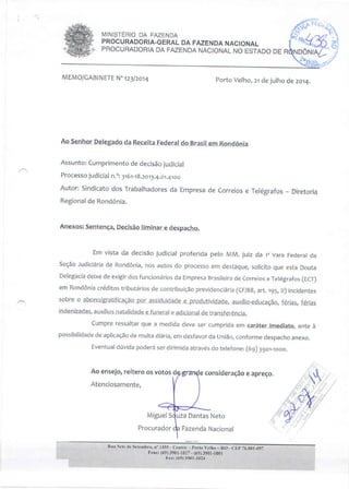 Decisão  favorável ao SINTECT/RO.