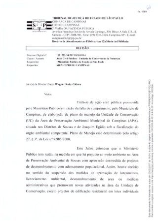 APA Campinas/decisão judicial-não aprovação de loteamentos