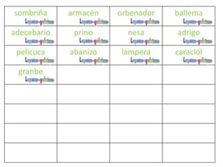 sombriña armacén orbenador ballema
adecebario prino nesa adrigo
pelícuca abanizo lámpera caraclol
granbe
 