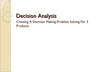 Decision Analysis Creating A Decision Making-Problem Solving For 3 Products 